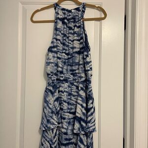 Blue and White Tie-Dye Sleeveless Dress